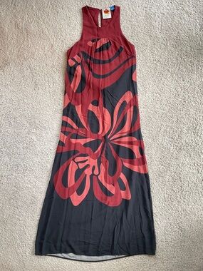 FARM Rio x Anthropologie Burgundy Black Sleeveless Halter Floral Maxi Dress XS